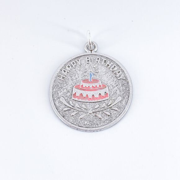 Vintage Sterling Silver 925 Pink Enamel Happy Birthday Pendant - Picture 3 of 9